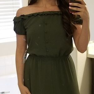 B Darlin Olive green off shoulder dress